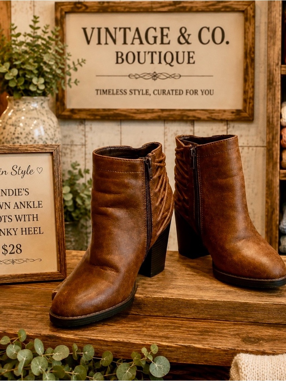 Candie's Brown Ankle Boots with Chunky Heel